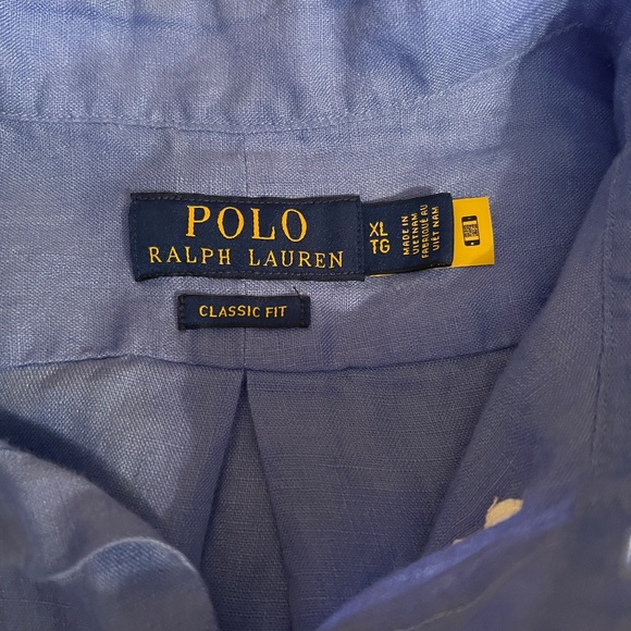 EUC Men's Polo Ralph Lauren Classic Fit Linen Button Down Shirt Blue Size XL - Picture 3 of 3